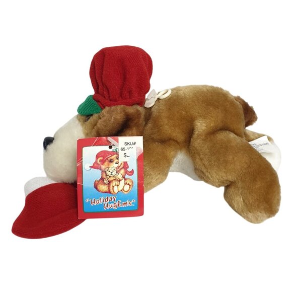 VTG Holiday HugEms Santa Basset Hound Dog 5.5" Plush Santa Hat & Stocking NWT - Picture 2 of 7